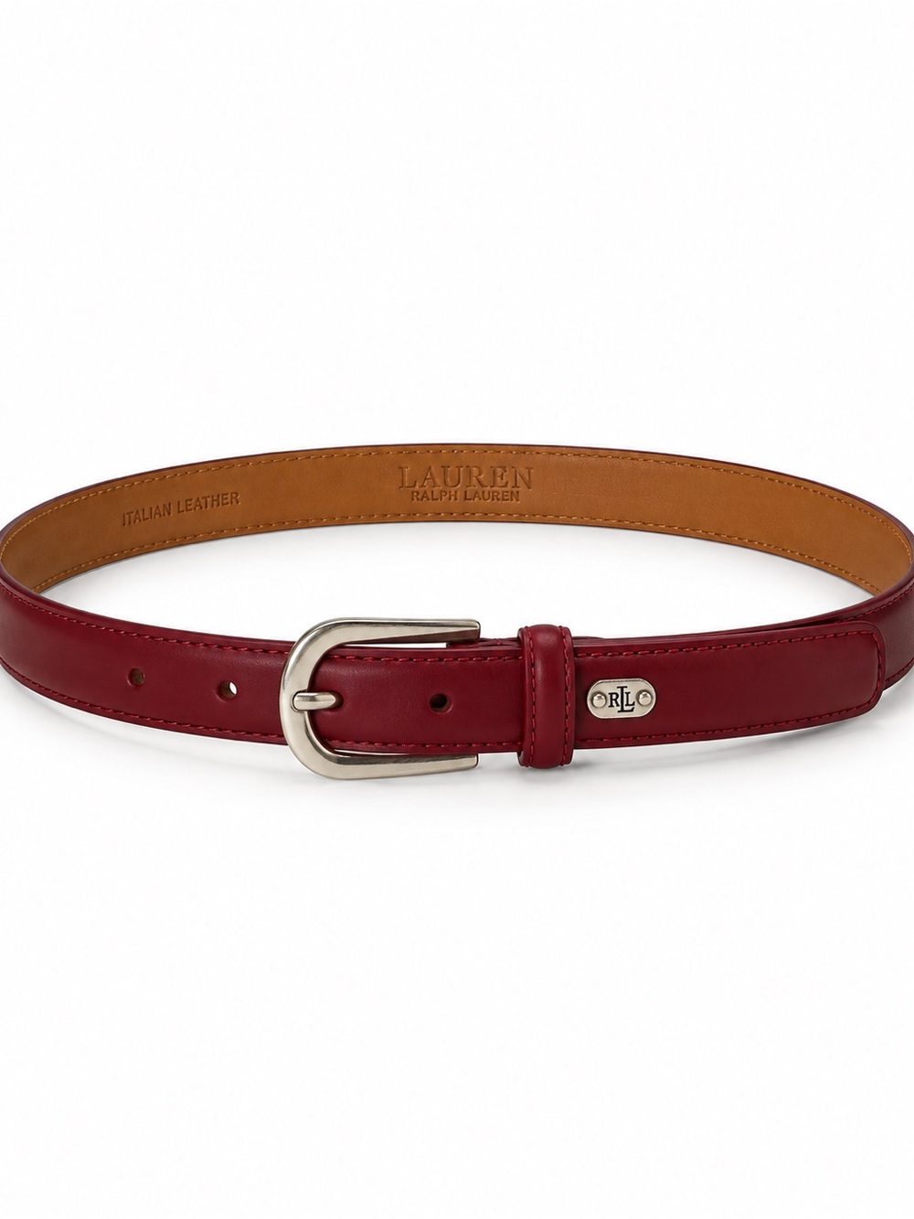 Lauren Ralph Lauren Burgundy Italian Leather Belt Silver Buckle Women’s